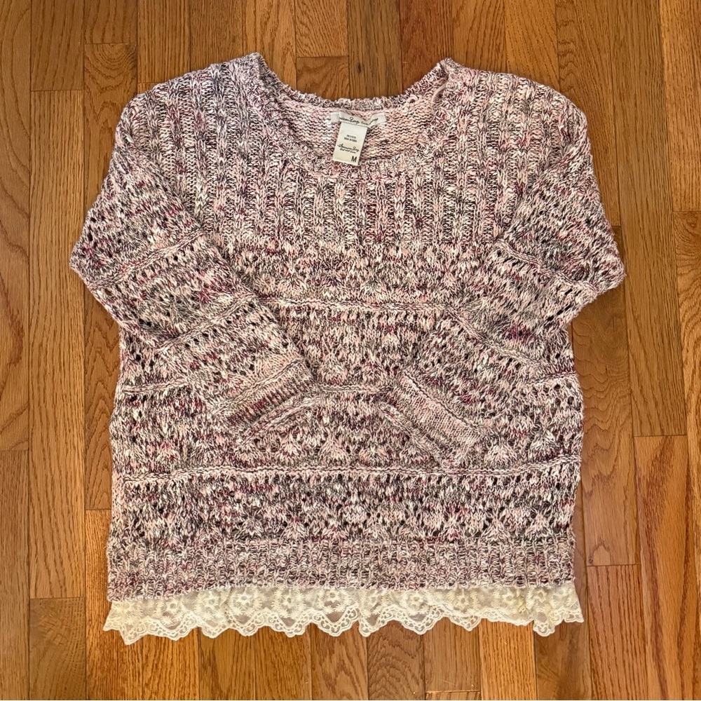 American Rag Knit Sweater with Lace Hem
